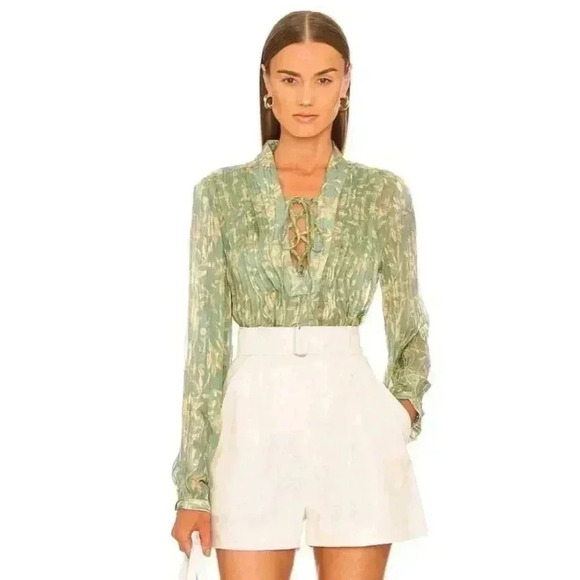 Rag & Bone New York Sachi Floral Top in Green Floral Sheer M Women's - Picture 2 of 13